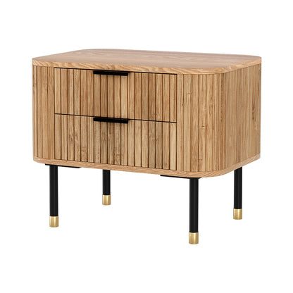 Paulownia Wood Bedside Table 2 Drawers - Pine