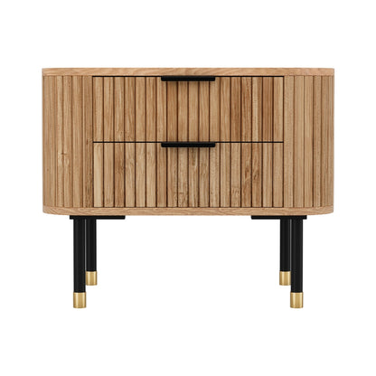 Paulownia Wood Bedside Table 2 Drawers - Pine