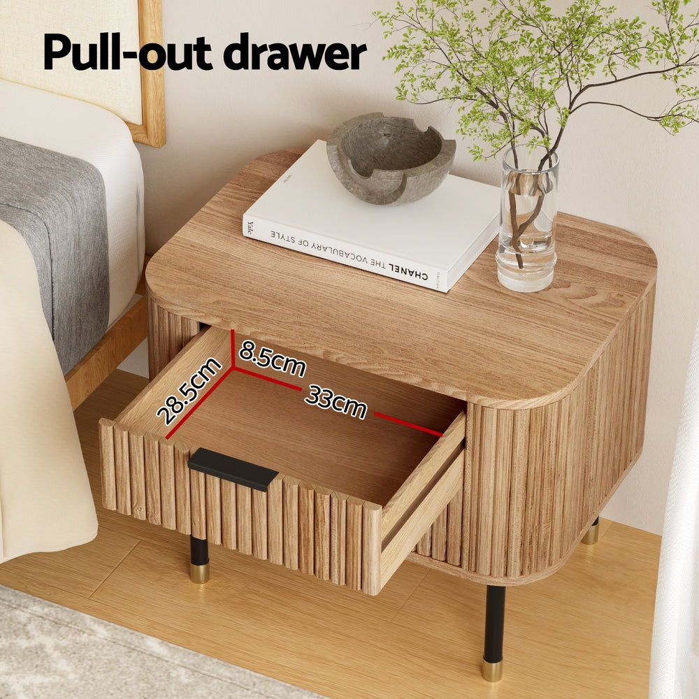 Paulownia Wood Bedside Table 2 Drawers - Pine