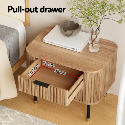 Paulownia Wood Bedside Table 2 Drawers - Pine