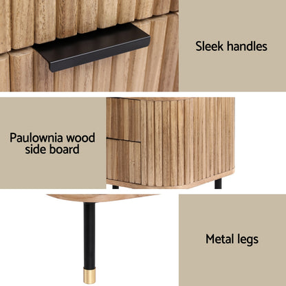 Paulownia Wood Bedside Table 2 Drawers - Pine