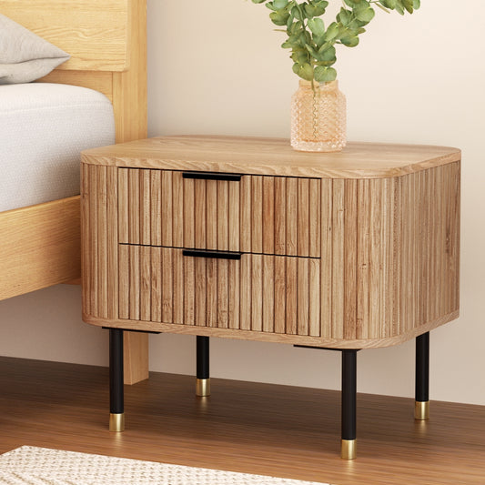 Paulownia Wood Bedside Table 2 Drawers - Pine