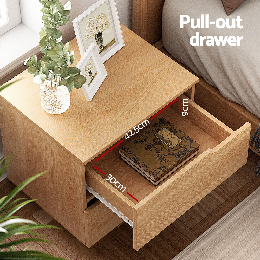Bedside Table 2 Drawers Nightstand - Pine
