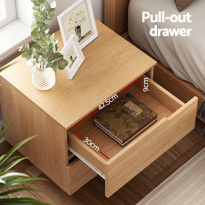 Bedside Table 2 Drawers Nightstand - Pine