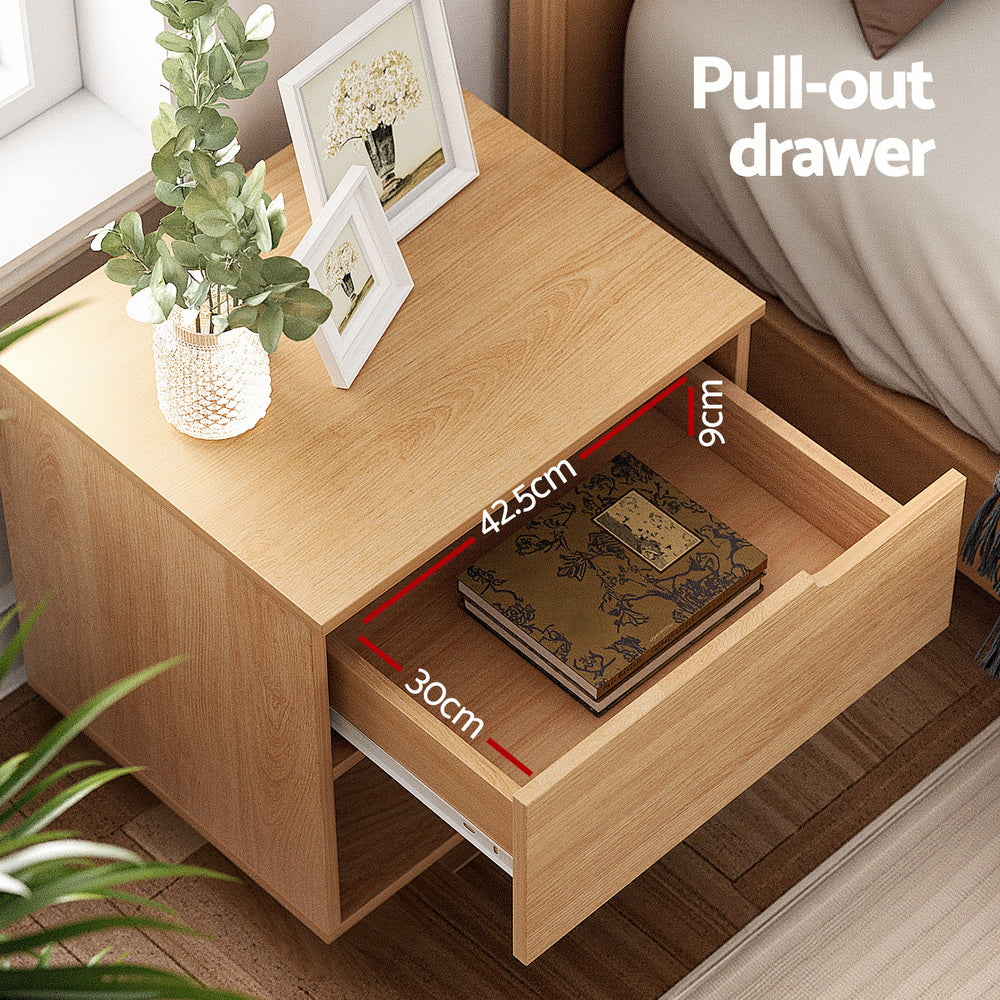 Bedside Table 1 Drawer 1 Shelf Nightstand - Pine