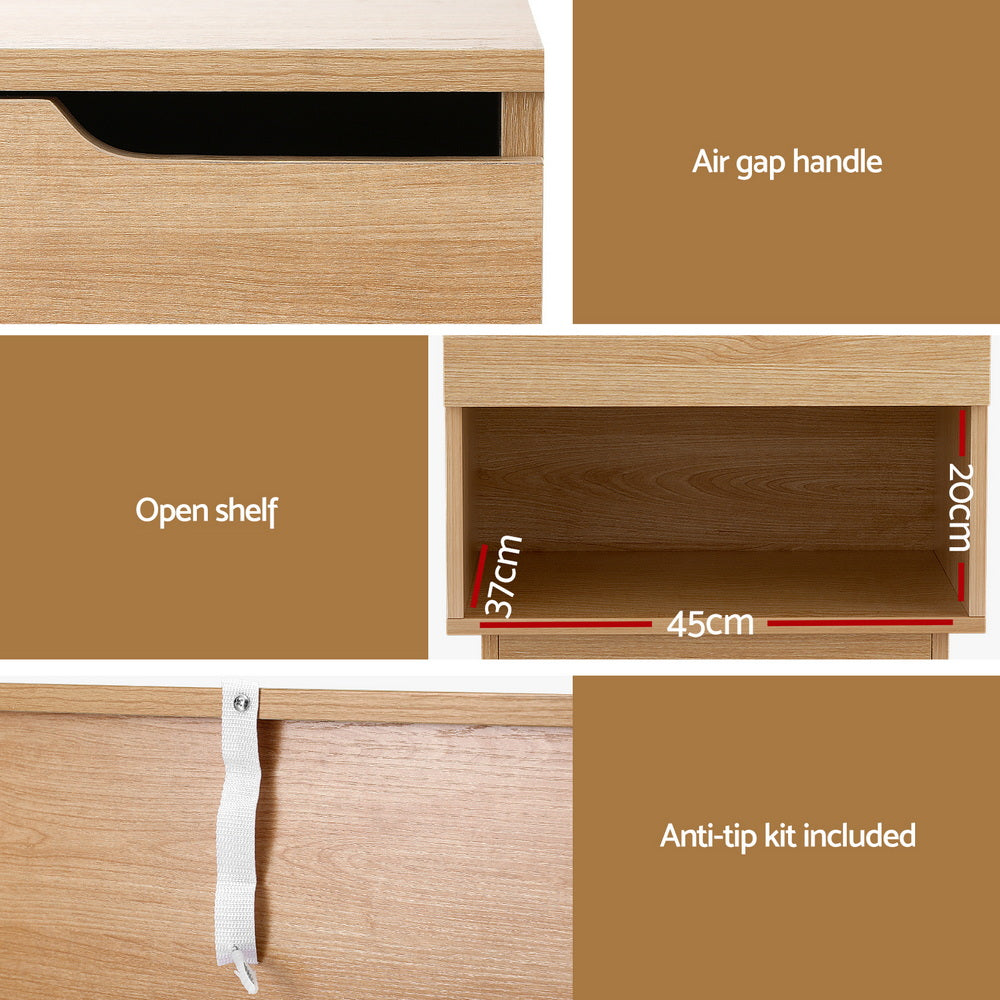 Bedside Table 1 Drawer 1 Shelf Nightstand - Pine