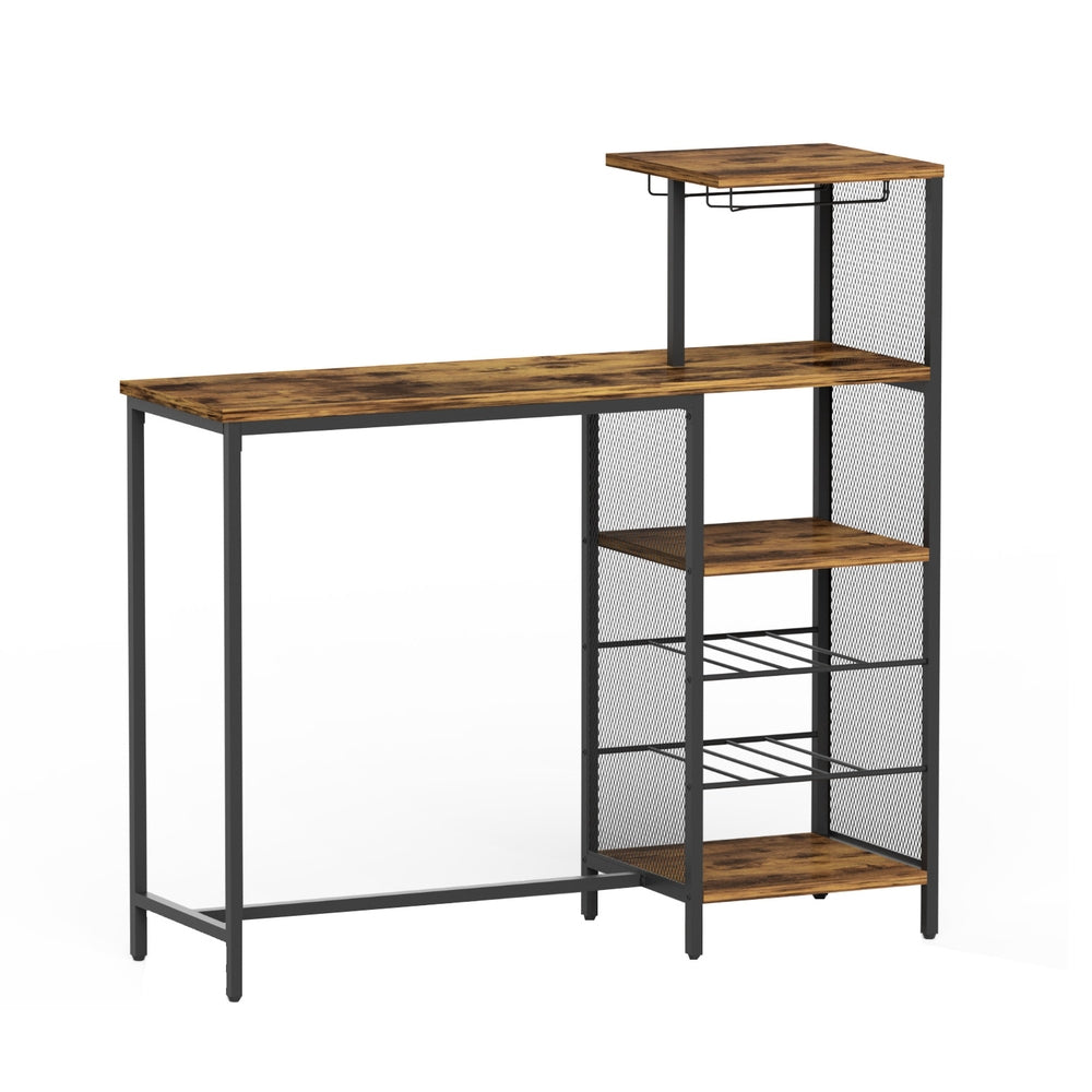Industrial Bar Table with Wine Rack 122cm - Walnut