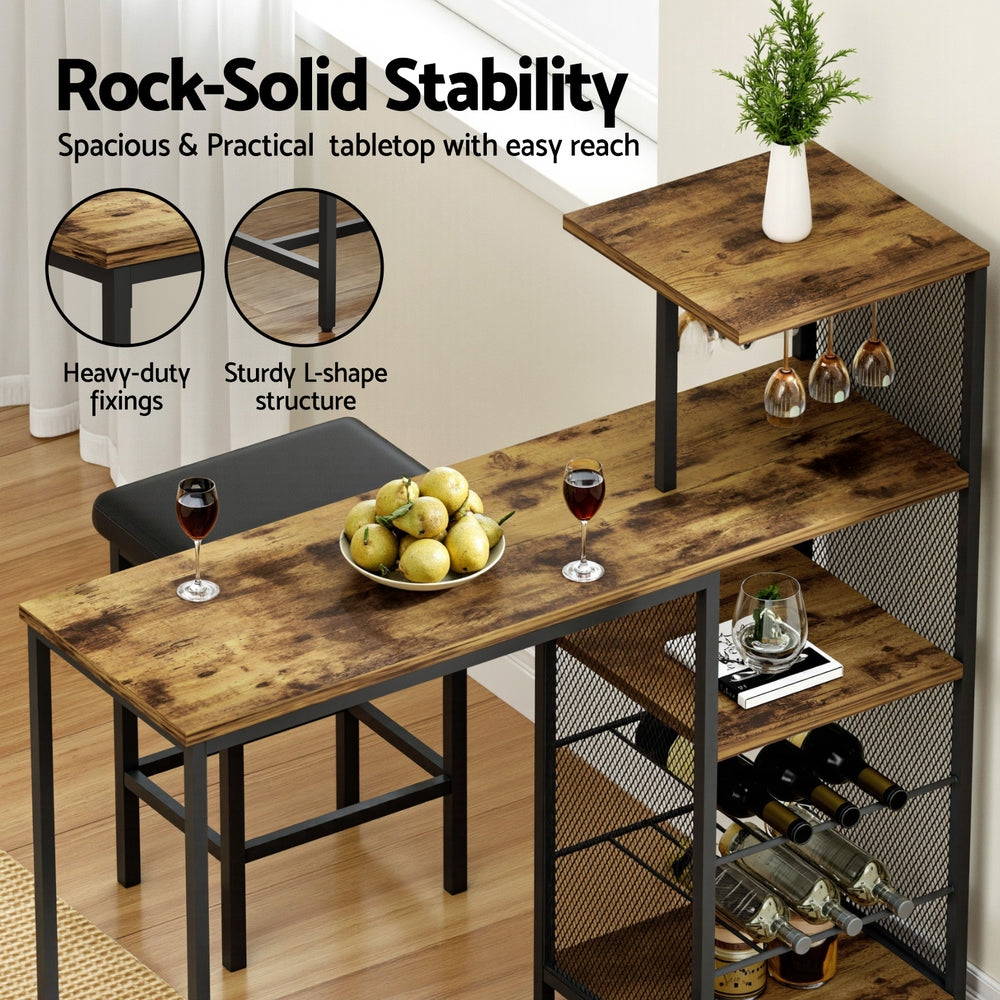 Industrial Bar Table with Wine Rack 122cm - Walnut