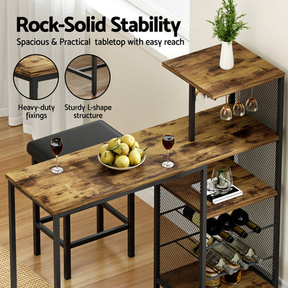 Industrial Bar Table with Wine Rack 122cm - Walnut