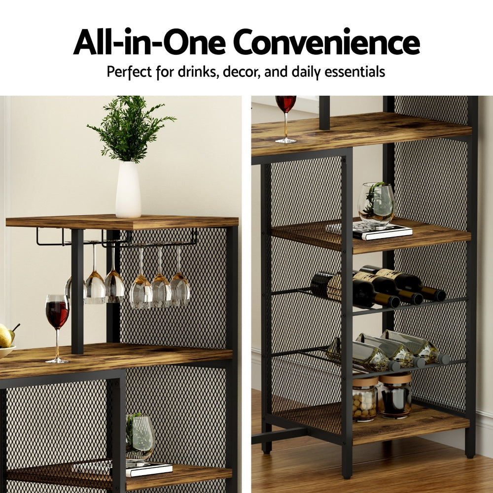 Industrial Bar Table with Wine Rack 122cm - Walnut