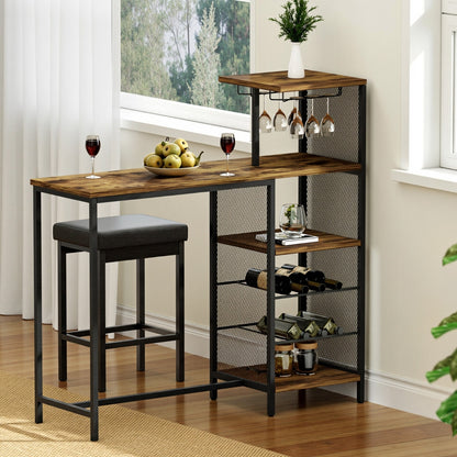 Industrial Bar Table with Wine Rack 122cm - Walnut