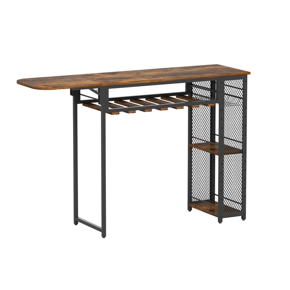Industrial Bar Table with Wine Rack Extendable 140cm - Walnut