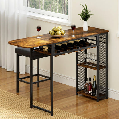 Industrial Bar Table with Wine Rack Extendable 140cm - Walnut