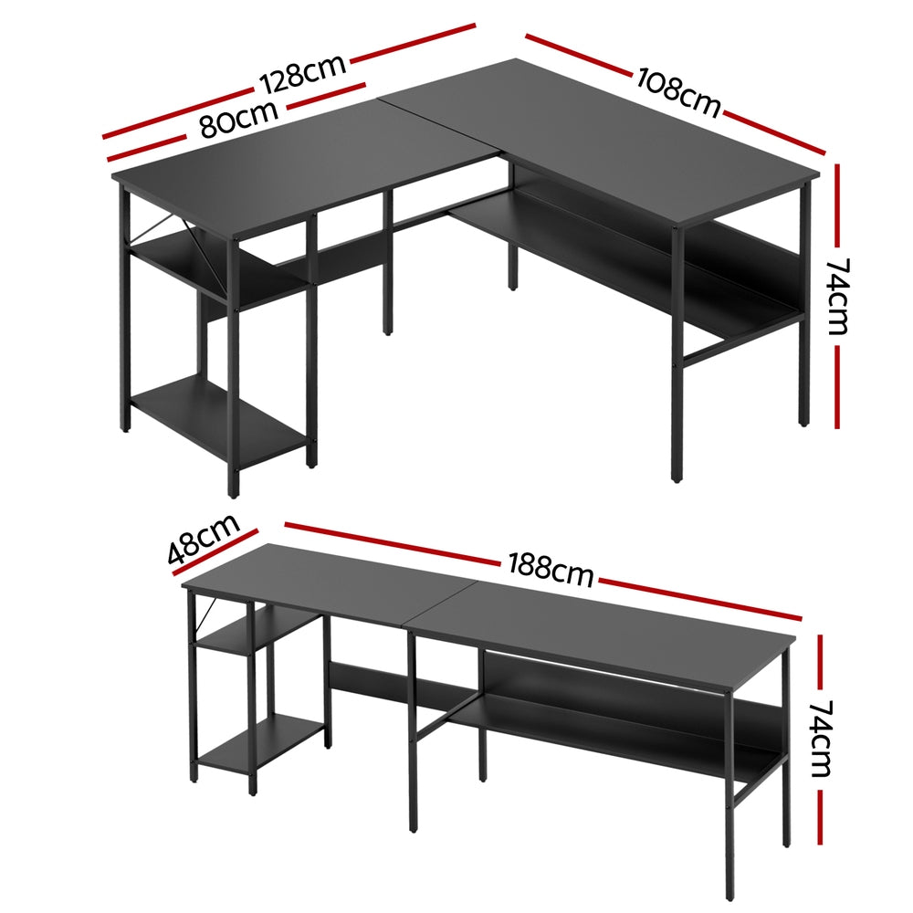 Computer Desk L shape Home Office Desk Open Shelf - Black