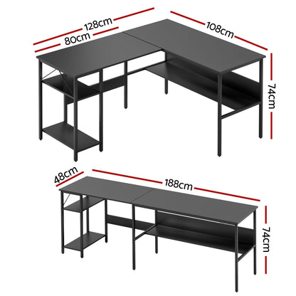Computer Desk L shape Home Office Desk Open Shelf - Black