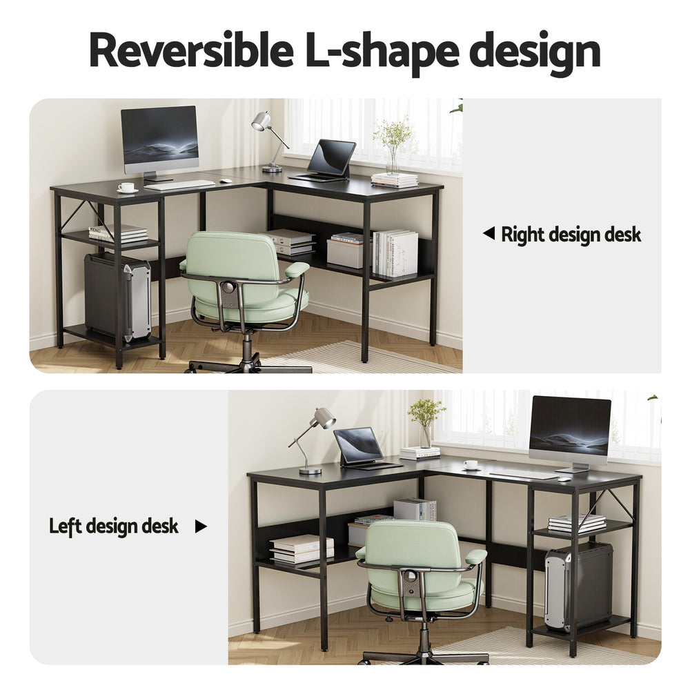 Computer Desk L shape Home Office Desk Open Shelf - Black