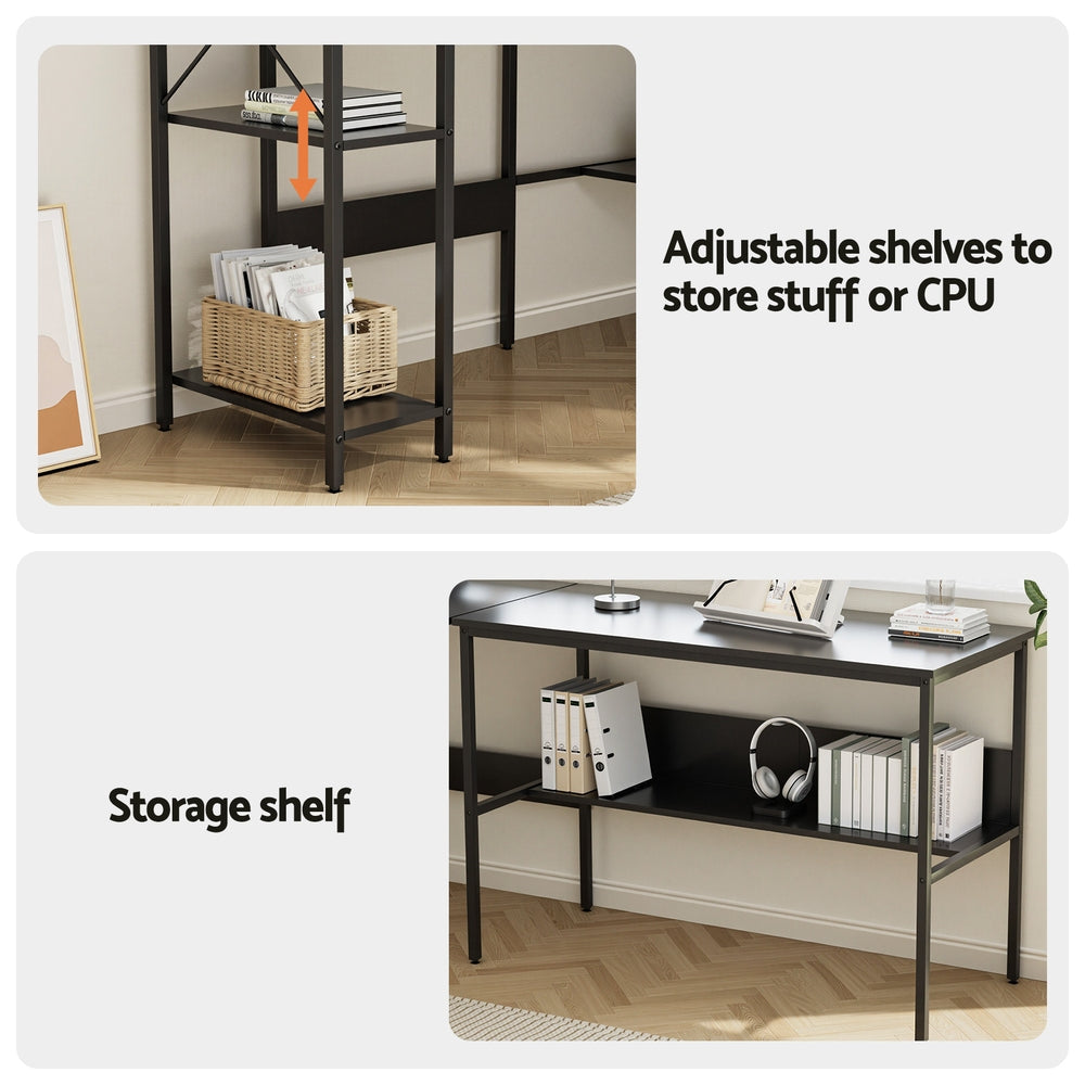 Computer Desk L shape Home Office Desk Open Shelf - Black