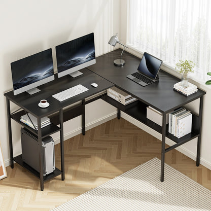 Computer Desk L shape Home Office Desk Open Shelf - Black