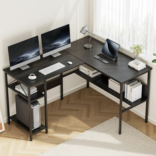 Computer Desk L shape Home Office Desk Open Shelf - Black