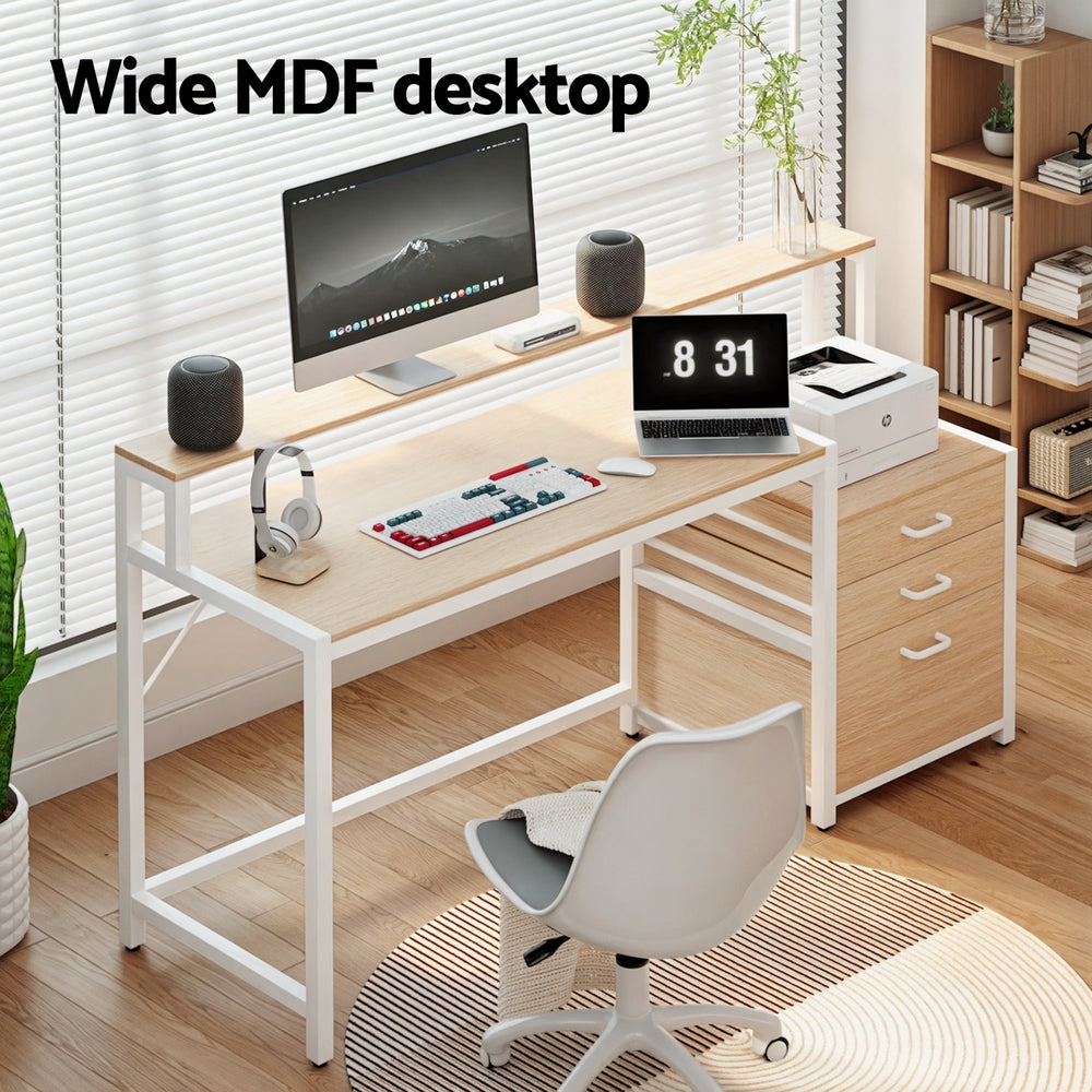 Computer Desk Home Office Desk w/Drawers Open Shelf 160CM - Oak