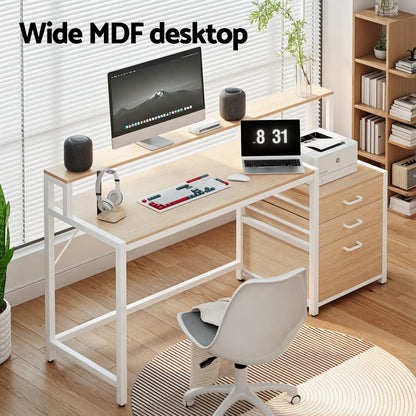 Computer Desk Home Office Desk w/Drawers Open Shelf 160CM - Oak