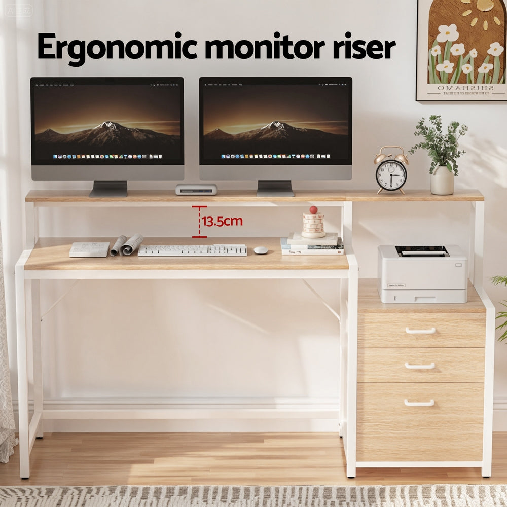 Computer Desk Home Office Desk w/Drawers Open Shelf 160CM - Oak