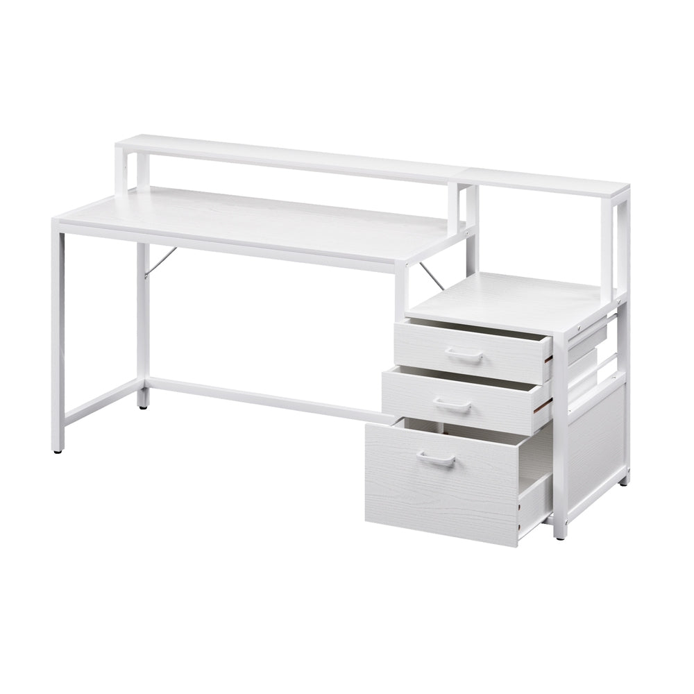 Computer Desk Home Office Desk w/Drawers Open Shelf 160CM - White
