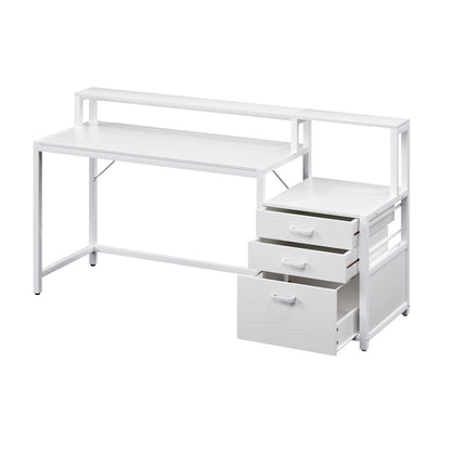 Computer Desk Home Office Desk w/Drawers Open Shelf 160CM - White