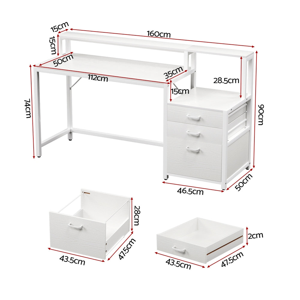 Computer Desk Home Office Desk w/Drawers Open Shelf 160CM - White