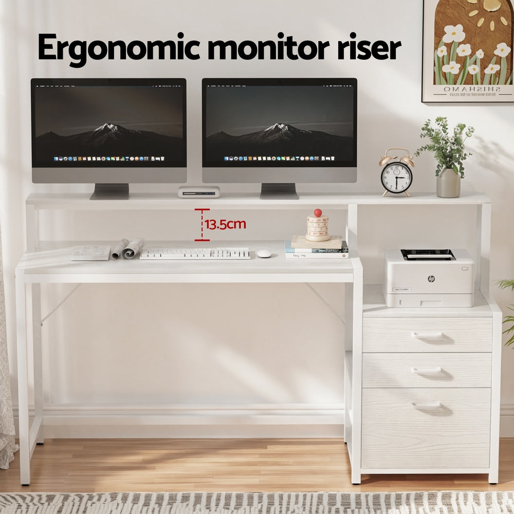 Computer Desk Home Office Desk w/Drawers Open Shelf 160CM - White