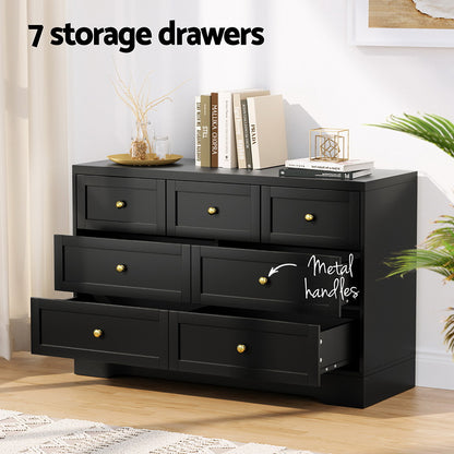 7 Chest of Drawers Dresser Table - Black
