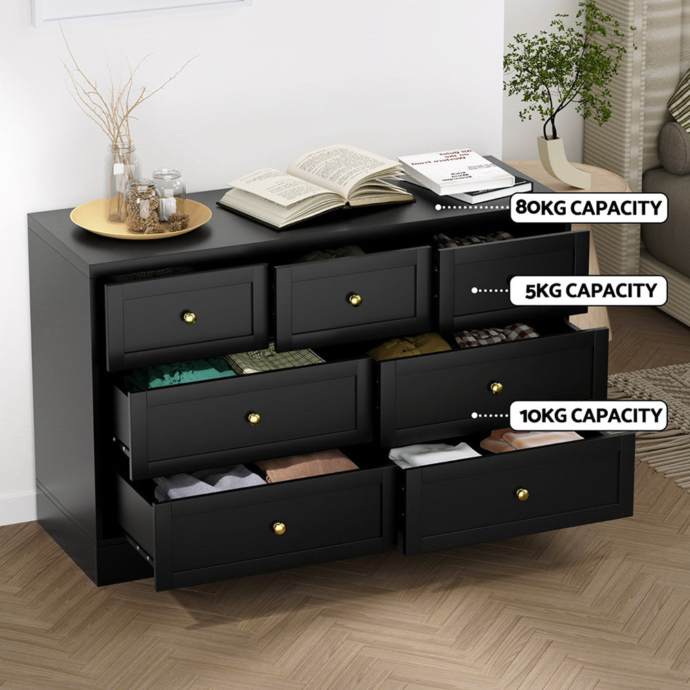 7 Chest of Drawers Dresser Table - Black