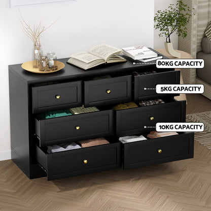 7 Chest of Drawers Dresser Table - Black