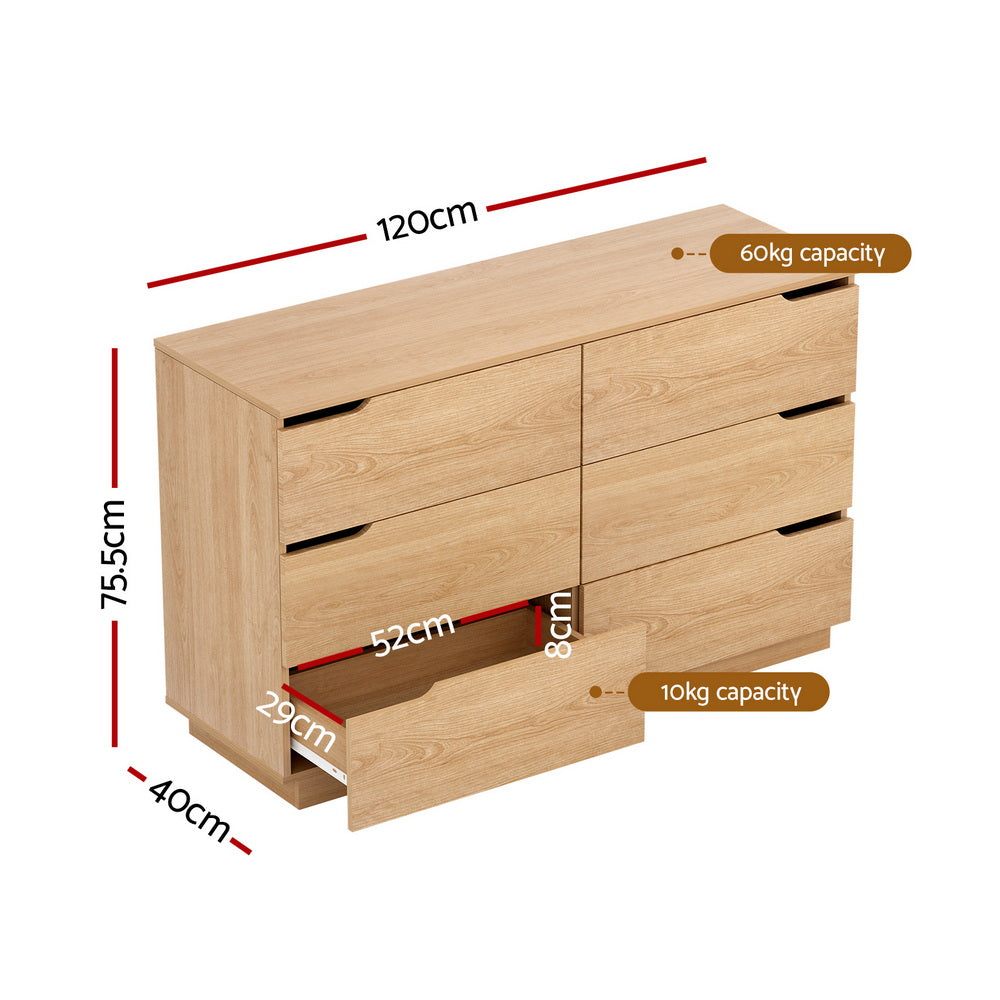 6 Chest of Drawers Dresser Table - Pine