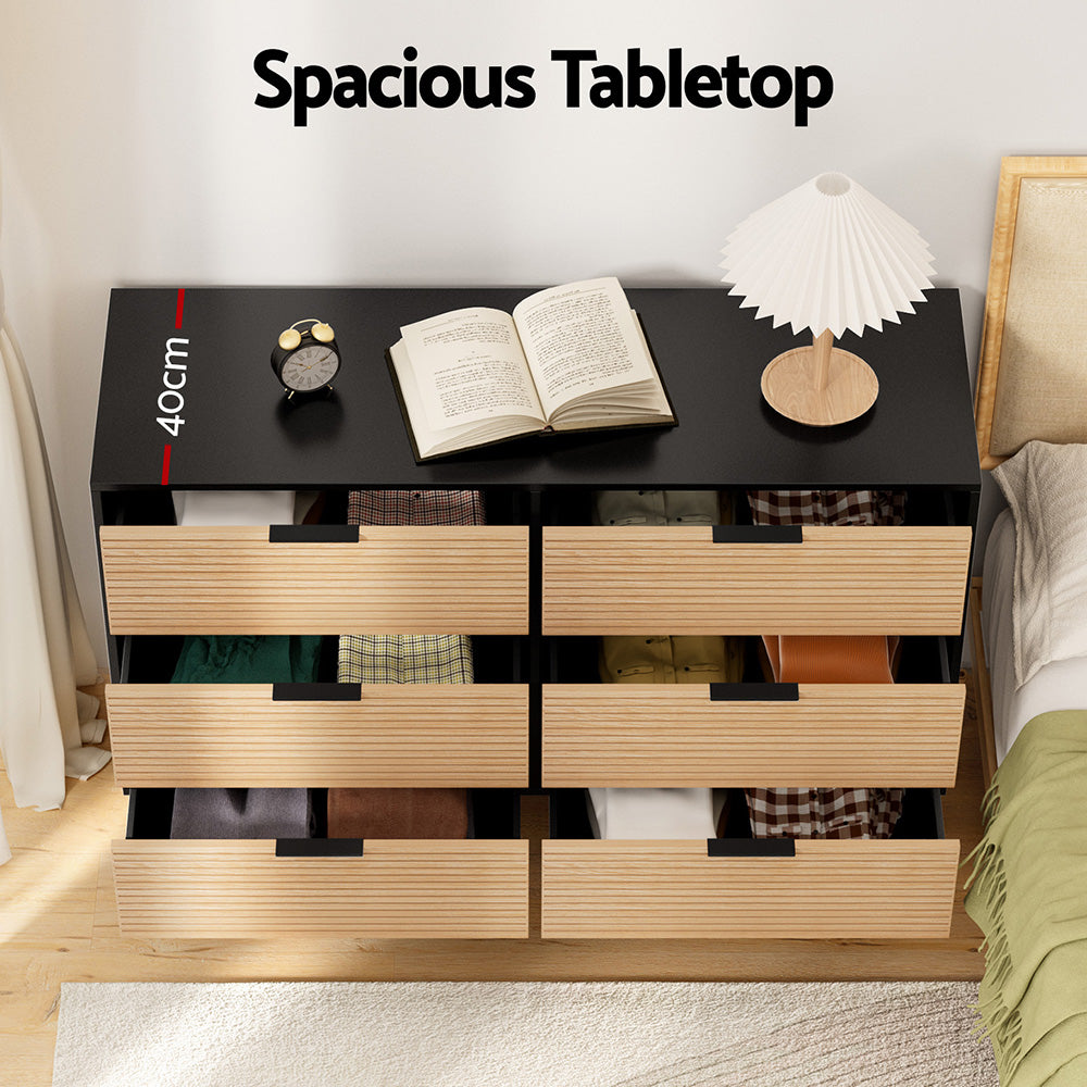 6 Chest of Drawers Dresser Table - Black & Pine