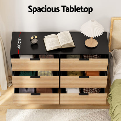 6 Chest of Drawers Dresser Table - Black & Pine