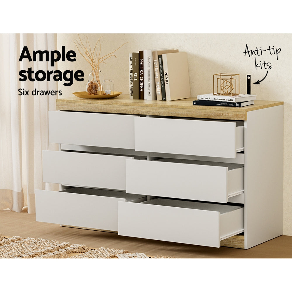 Lior 6 Chest of Drawers Cabinet Dresser Table Tallboy - White