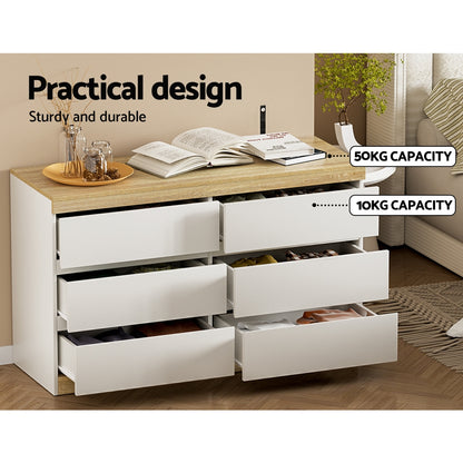 Lior 6 Chest of Drawers Cabinet Dresser Table Tallboy - White