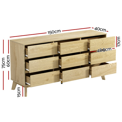 Xavi 9 Chest of Drawers Tallboy Cabinet - Pine