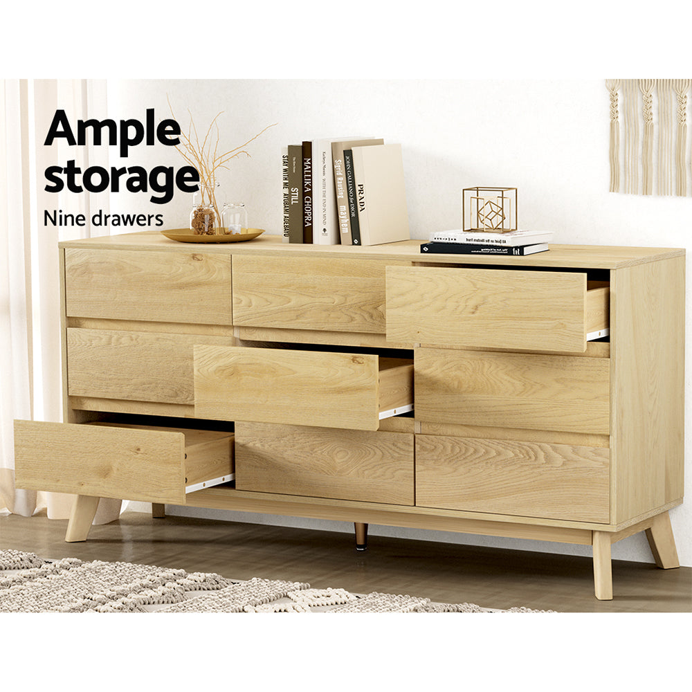 Xavi 9 Chest of Drawers Tallboy Cabinet - Pine