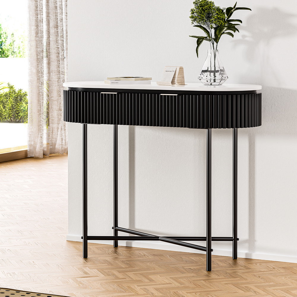 Romeo Console Table 2 Drawers 100CM - White & Black