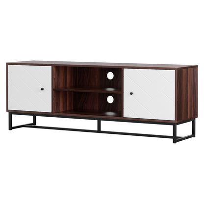 Stylish TV Unit 150cm Storage Shelves - Walnut White