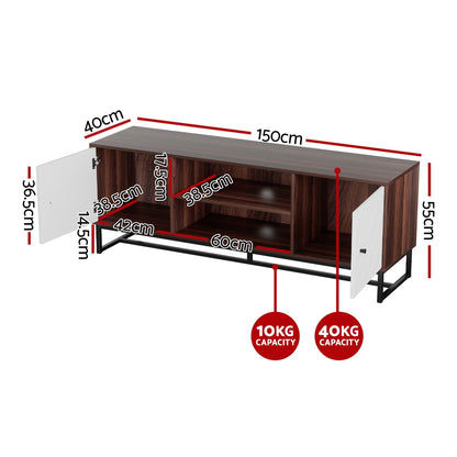 Stylish TV Unit 150cm Storage Shelves - Walnut White