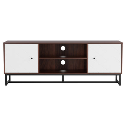 Stylish TV Unit 150cm Storage Shelves - Walnut White