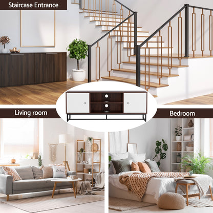 Stylish TV Unit 150cm Storage Shelves - Walnut White