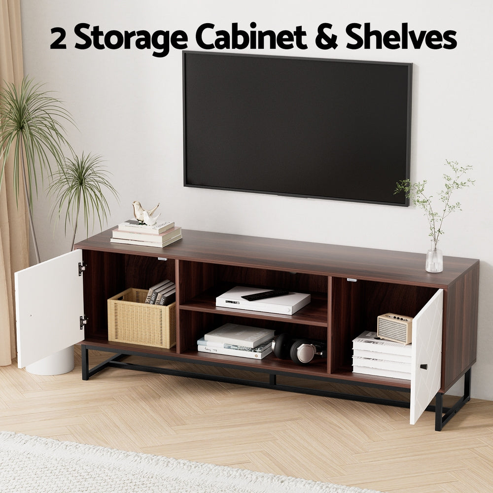 Stylish TV Unit 150cm Storage Shelves - Walnut White