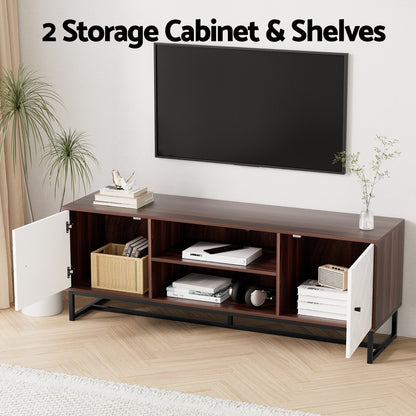 Stylish TV Unit 150cm Storage Shelves - Walnut White