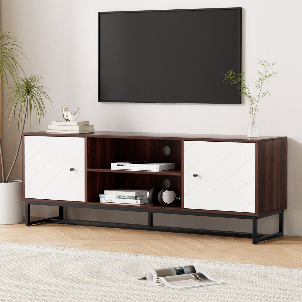 Stylish TV Unit 150cm Storage Shelves - Walnut White