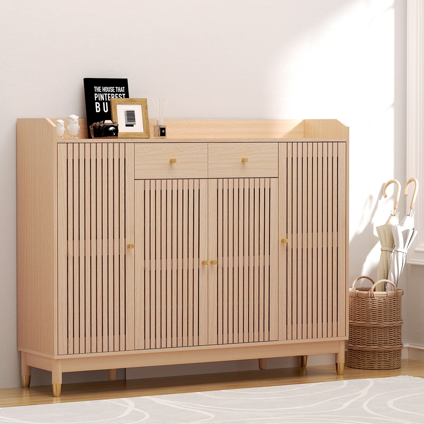 Shoe Rack Cabinet with Shelves 26 Pairs - Pine