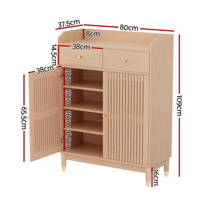 Shoe Rack Cabinet 4-Tier 16 Pairs - Pine
